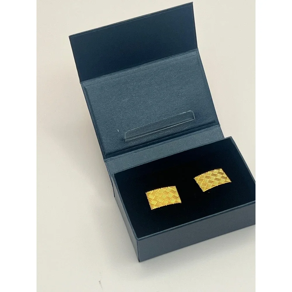 Brooks Brothers Gold Tone Basketweave Cufflinks and Tie Clip Set with Boxes